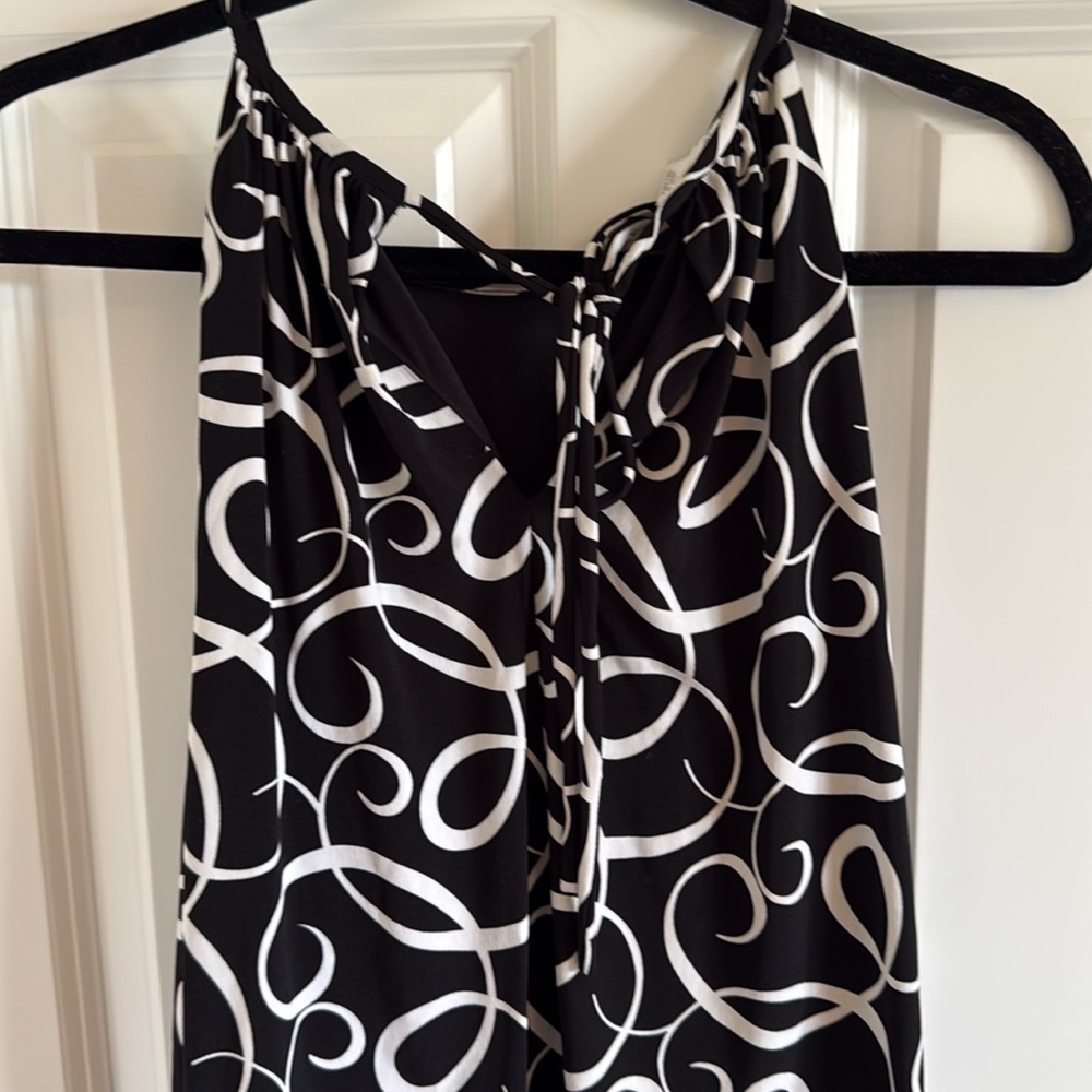 Dress Barn Sleeveless Black Cream Curlicue Scribble Pattern Dress Size 10 - Picture 6 of 8
